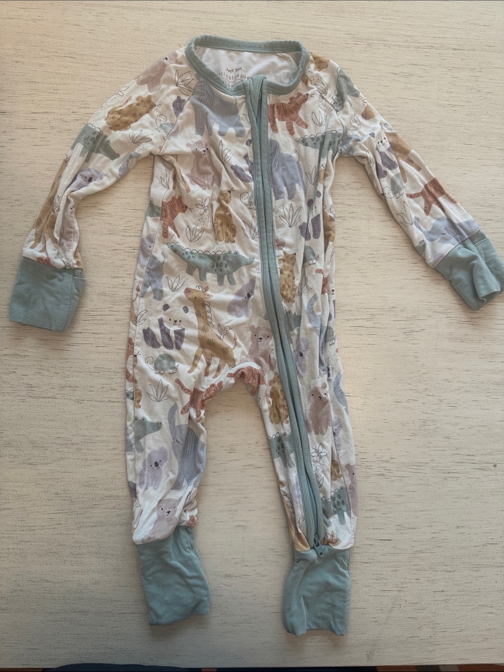 Little Sleepies Multicolor Dinosaur Footie with Sage Trim